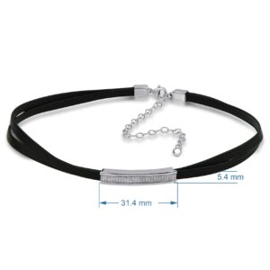 Jewelili Sterling Silver 1/7 Cttw Natural White Round Diamond Black Cord Necklace,23" Leather Cord