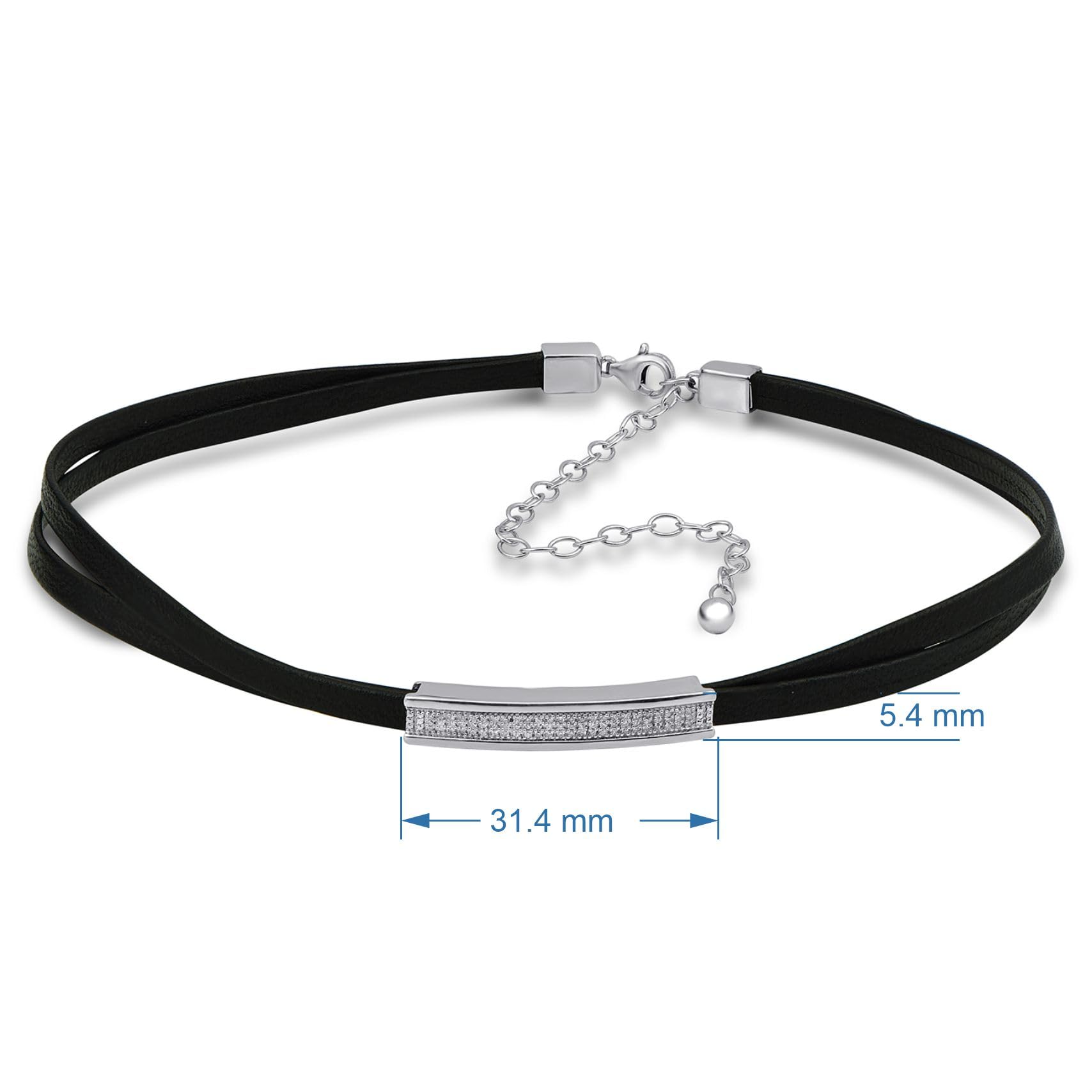 Jewelili Sterling Silver 1/7 Cttw Natural White Round Diamond Black Cord Necklace,23" Leather Cord