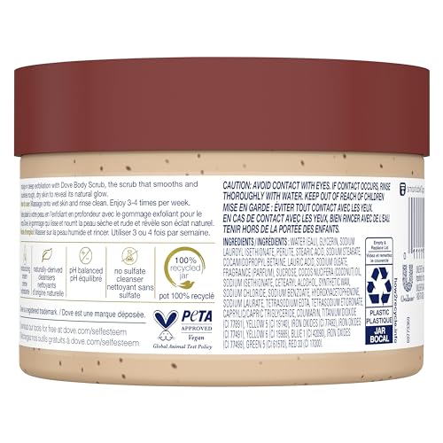 Dove Scrub Brown Sugar & Coconut Butter For Silky Smooth Skin Body Scrub Exfoliates & Restores Skin's Natural Nutrients 10.5 oz