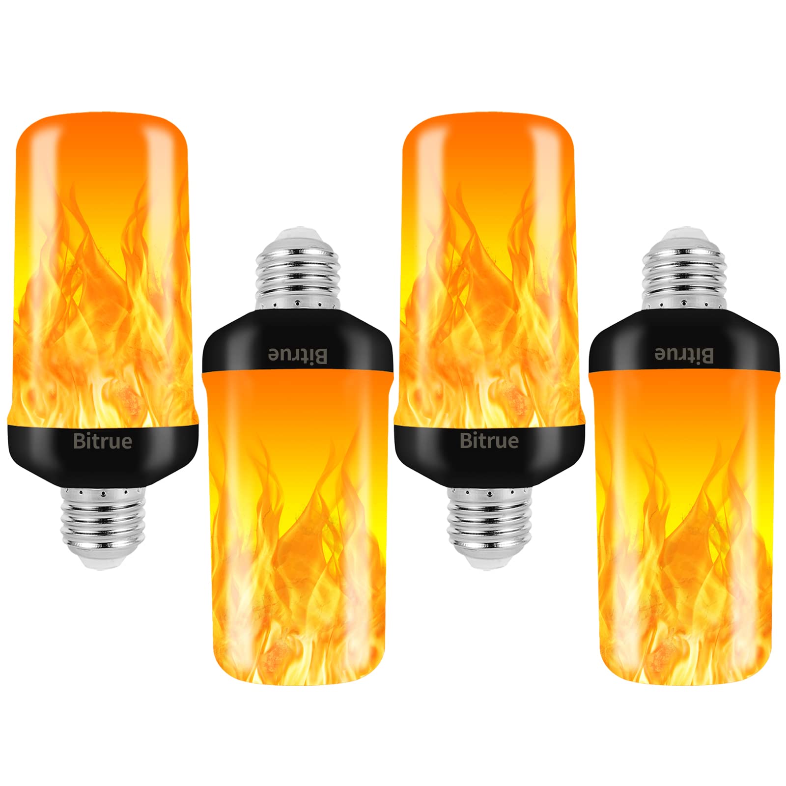 Bitrue LED Flame Effect Light Bulb, 4 Modes Flame Light Bulbs, E26 Base Fire Light Bulb with Gravity Sensor,Flickering Light Bulbs Halloween Home Party(4 Pack)