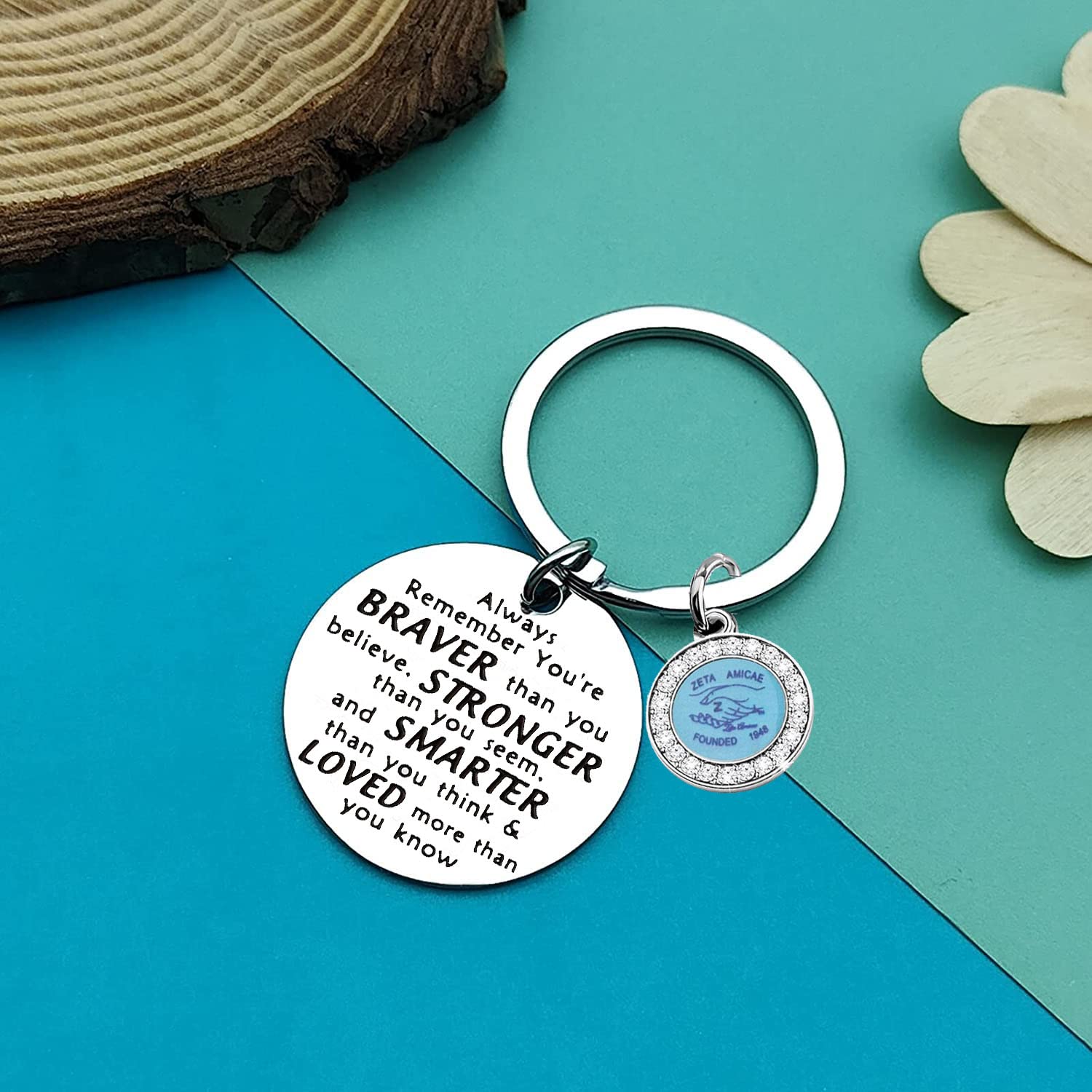 SEIRAA Zeta Amicae Sorority Keychain Always Remember You’re Braver Than You Believed Key Chain (Zeta keychain)