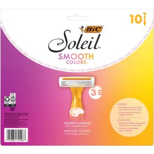 BIC Soleil Smooth Colors Razors with Aloe Vera and Vitamin E Lubricating Disposable Razors for Women, 20-Count, 3 Blades