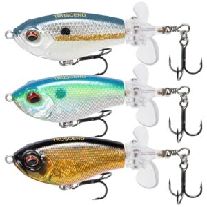 truscend top water fishing lures with bkk hooks, whopper for freshwater or saltwater, floating lure bass catfish pike, wobble surface bait teasers gifts men