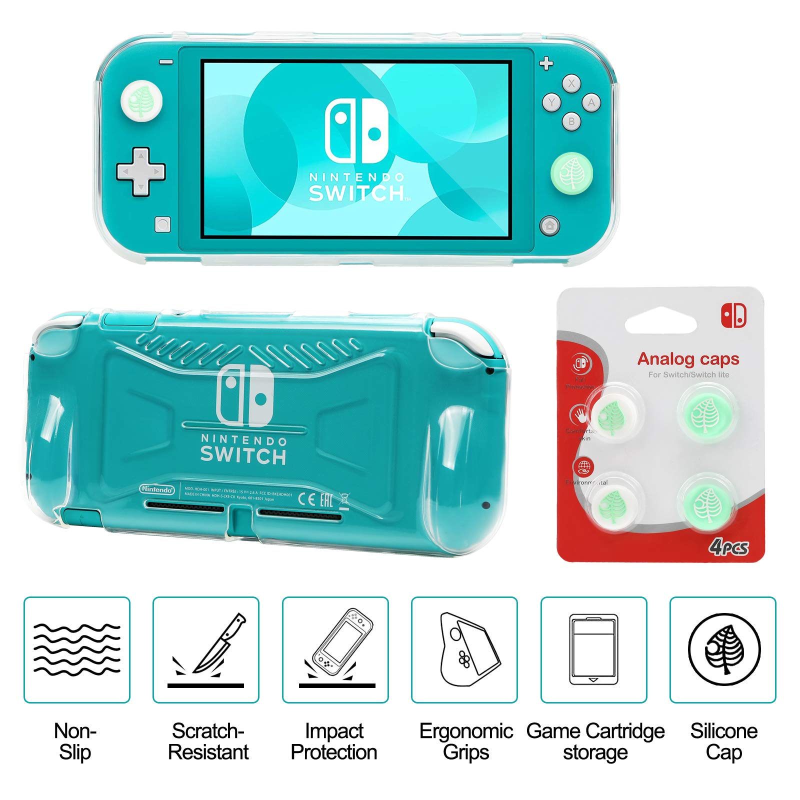 Switch Lite Accessories Bundle, Kit with Carrying Case,TPU Case Cover with Screen Protector,Charging Dock,Playstand, Game Case, USB Cable, Stylus,Thumb Grip Caps for Nintendo Switch Lite (Turquoise)