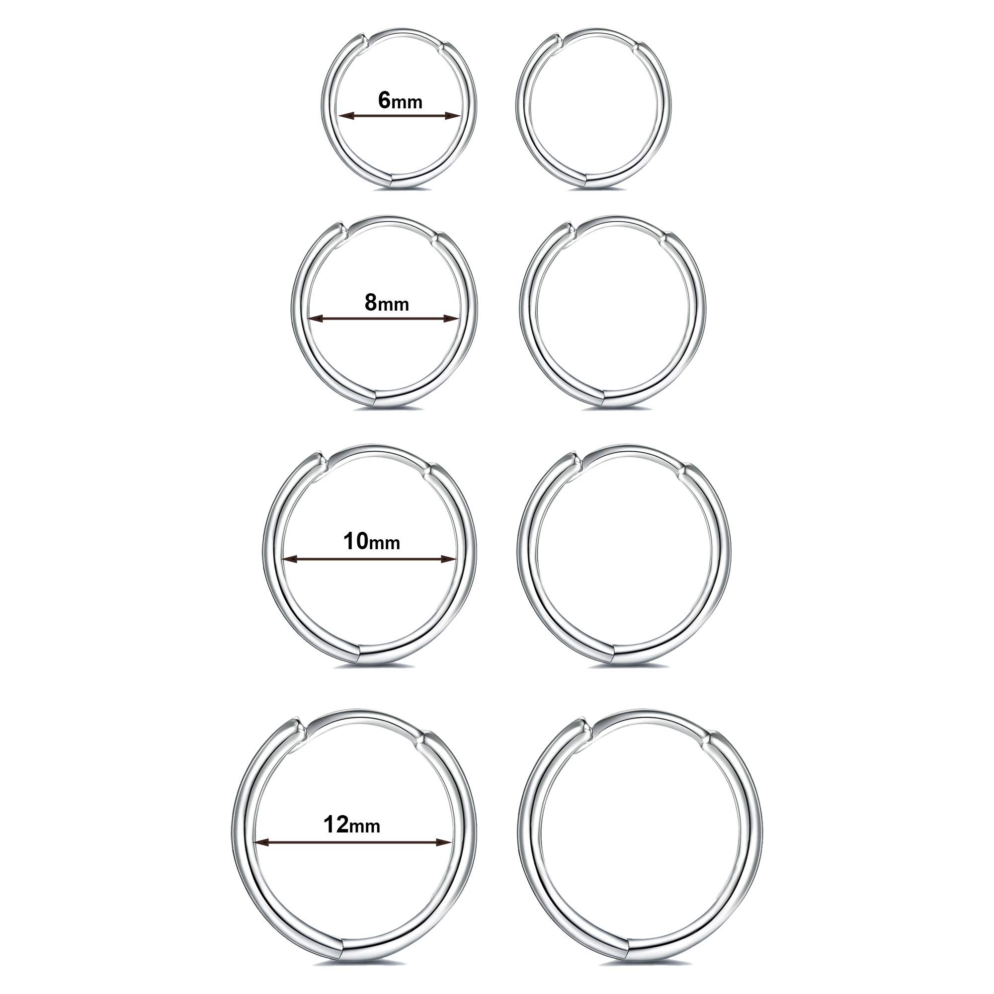 Sterling Silver Hoop Earrings- Cartilage Earring Small Hoop Earrings for Women Men,3 Pairs of Hypoallergenic 925 Sterling Silver Earrings(3 pairs 6mm）