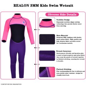 REALON Kids Wetsuit for Toddler Girls Boys and Youth,3mm Neoprene Swimsuits Children Wet Suits 2mm Shorty/Full Long Sleeve Back Zip in Cold Water Warmth for Swimming Diving Jet Skiing Surfing