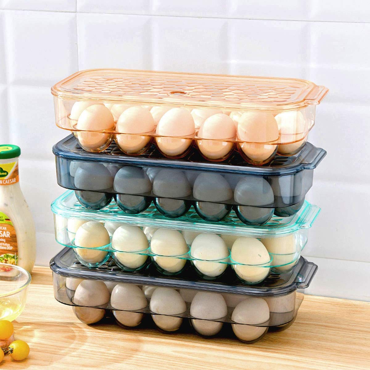 Roaring Hippo,Egg Holder for Refrigerator,stackable Translucent egg tray for refrigerator(4 colors),can hold 16 egg container for refrigerator. (BLue)