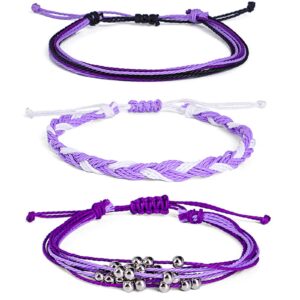 bohemian friendship bracelet set beach waterproof string ocean surfer beaded jewelry adjustable braided rope string cactus bracelets boho stretch handmade woven bracelets for teen-purple