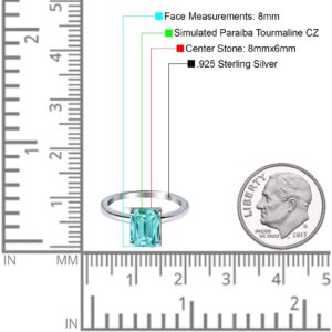 Blue Apple Co. Simulated Paraiba Tourmaline CZ Size-5 Emerald Cut Cathedral Solitaire Wedding Engagement Ring Simulated Cubic Zirconia 925 Sterling Silver Center Stone-(8mmx6mm)