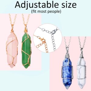 10 Pieces Hexagonal Crystal Pendant Necklace, Natural Quartz Stone Pendant Necklace, Healing Crystal Full Wire Wrap Gemstone Necklace for Women Girls (Charming Colors,Classic)