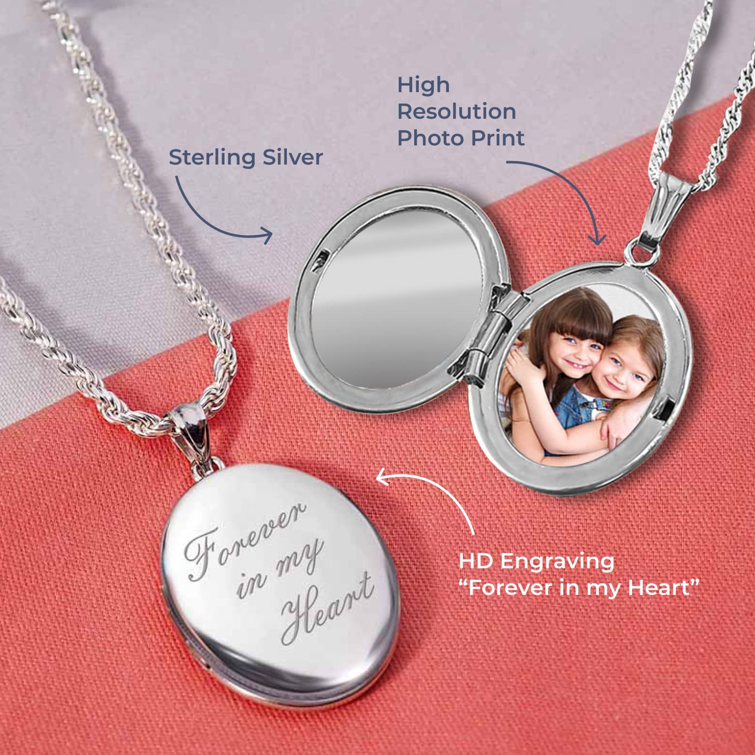 PicturesOnGold.com Sterling Silver Oval Forever in My Heart Locket with 18 Inch Chain