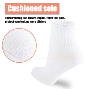 NevEND 6 Pairs Women's & Men's Mini Crew/Ankle Cotton Athletic Socks with Thick Cushioned M White