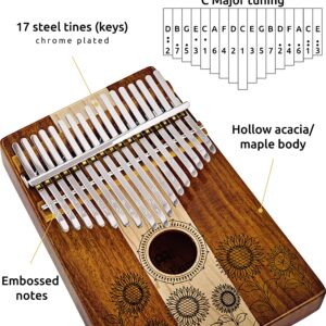 Kalimba Thumb Piano, 17 Keys — Includes Tuning Hammer and Case — For Meditation, ASMR, Sound Therapy and Yoga, 2-YEAR WARRANTY