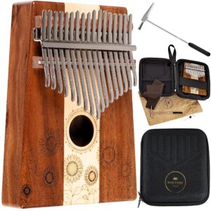 kalimba thumb piano, 17 keys — includes tuning hammer and case — for meditation, asmr, sound therapy and yoga, 2-year warranty