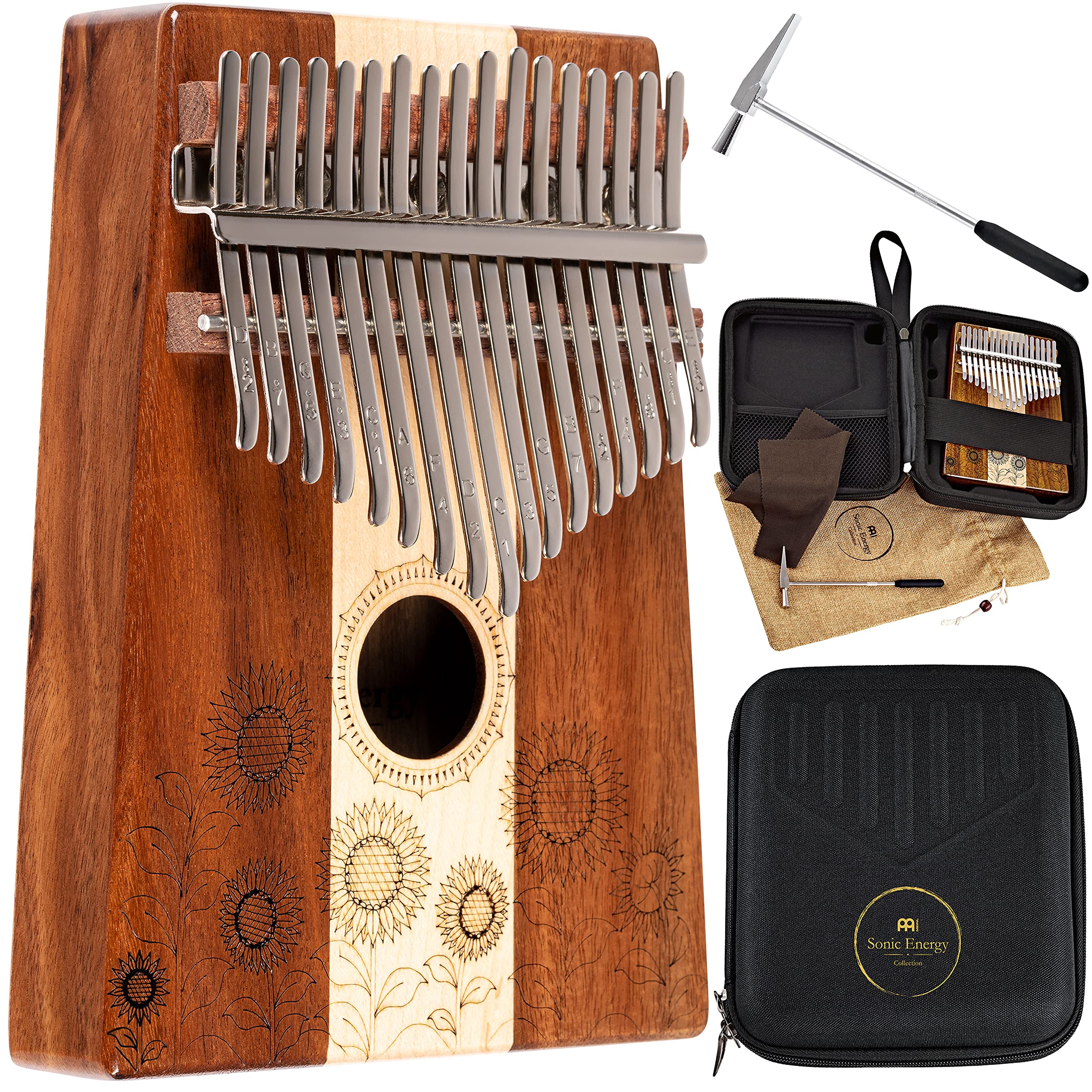 Kalimba Thumb Piano, 17 Keys — Includes Tuning Hammer and Case — For Meditation, ASMR, Sound Therapy and Yoga, 2-YEAR WARRANTY