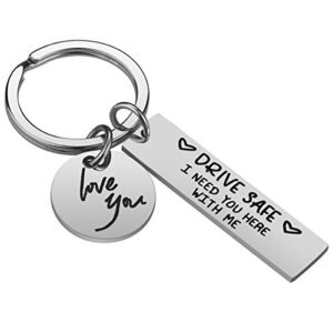 iJuqi Drive Safe Keychain Gifts for Boyfriend - I Need You Here With Me Driver Keyring Boyfriend Husband Gifts from Girlfriend Wife, Valentine’s Day Birthday Gifts for Him