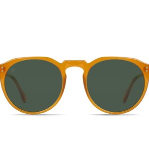 RAEN Ð Remmy Ð Unisex Retro Round Sunglasses UV Protection - Honey/Green Polarized Lens (Size 52 MM)