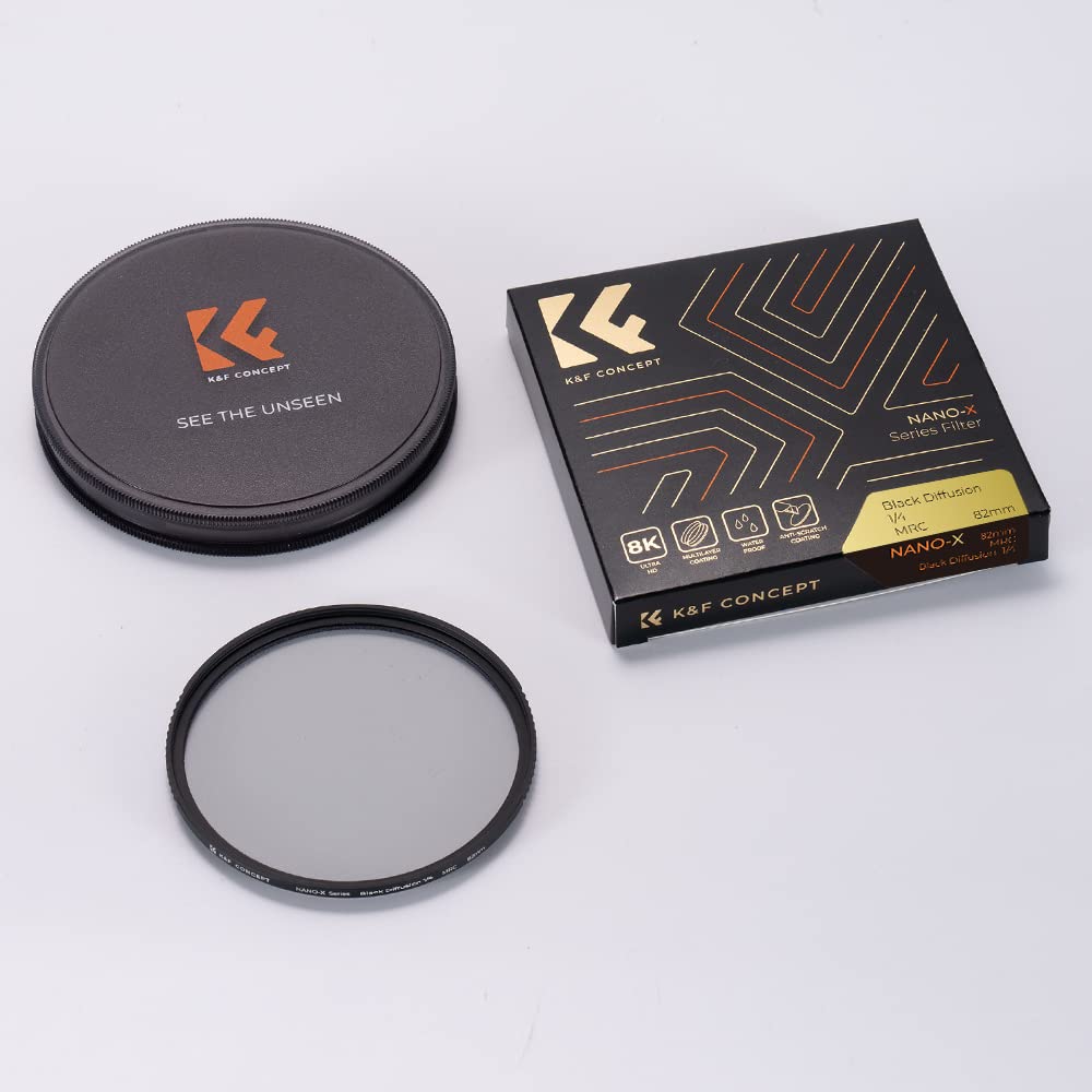 K&F Concept 82mm Black Diffusion 1/4 Filter Mist Cinematic Effect Filter with 28 Multi-Layer Coatings Waterproof/Scratch Resistant for Video/Vlog/Portrait Photography