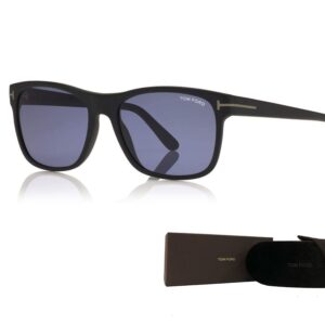 Tom Ford FT0698 02V 59MM Matte Black/Blue Smoke Geometric Square Sunglasses for Men + BUNDLE With Designer iWear Eyewear Kit