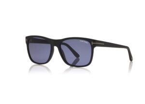 tom ford ft0698 02v 59mm matte black/blue smoke geometric square sunglasses for men + bundle with designer iwear eyewear kit