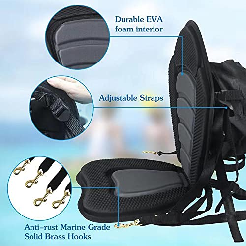 Kayak Seat Deluxe Padded Fishing Boat Seat Deluxe Sit-On-Top Canoe Seat Cushioned - Comfortable Backrest Support Universal Sit with Adjustable Back Strap Detachable Storage Bag