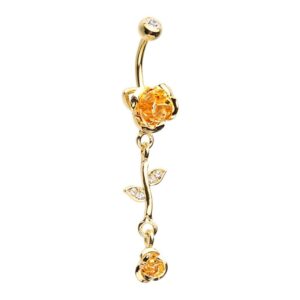 golden metal rose vine dangle wildklass belly button ring