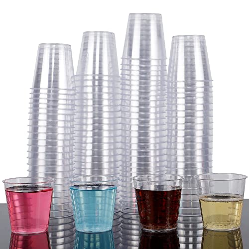 Zcaukya 100 Shot Glasses, 1oz Clear Plastic Disposable Hard Cups, Mini Cups Great Container for Sauce, Sample Tasting, Jello Shots, Pudding