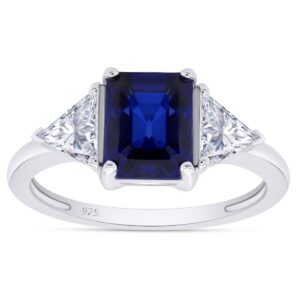 affy 14k white gold over sterling silver emerald cut blue sapphire with trillion white topaz ring jewelry for womens ring size-7