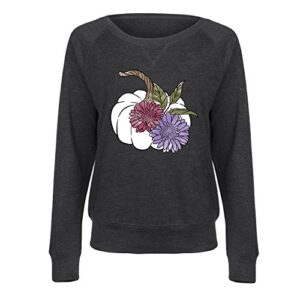 instant message - flowers inside pumpkin - ladies lightweight french terry pullover - size 4x heather charcoal