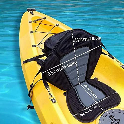 Kayak Seat Deluxe Padded Fishing Boat Seat Deluxe Sit-On-Top Canoe Seat Cushioned - Comfortable Backrest Support Universal Sit with Adjustable Back Strap Detachable Storage Bag