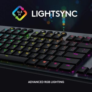 Logitech G815 LIGHTSYNC RGB Mechanical Gaming Keyboard with Low Profile GL Clicky key switch, 5 programmable G-keys, USB Passthrough, dedicated media control - Clicky, Black (Renewed)