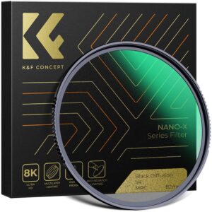 k&f concept 82mm black diffusion 1/4 filter mist cinematic effect filter with 28 multi-layer coatings waterproof/scratch resistant for video/vlog/portrait photography