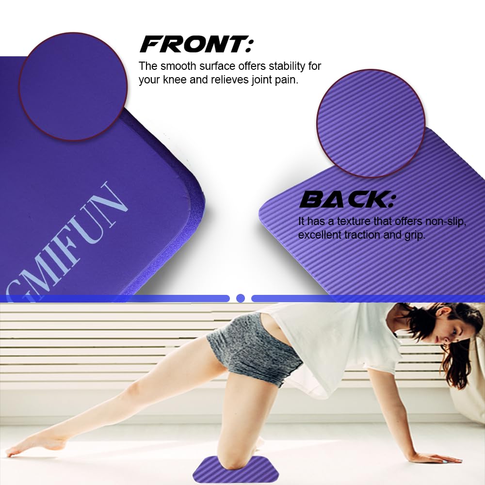 GMIFUN Small Yoga Knee Pad Cushion Extra Thick,Support for Knees, Head, Wrists and Elbows,Exercise Mini Mat with Strap and Carrier Bag Purple