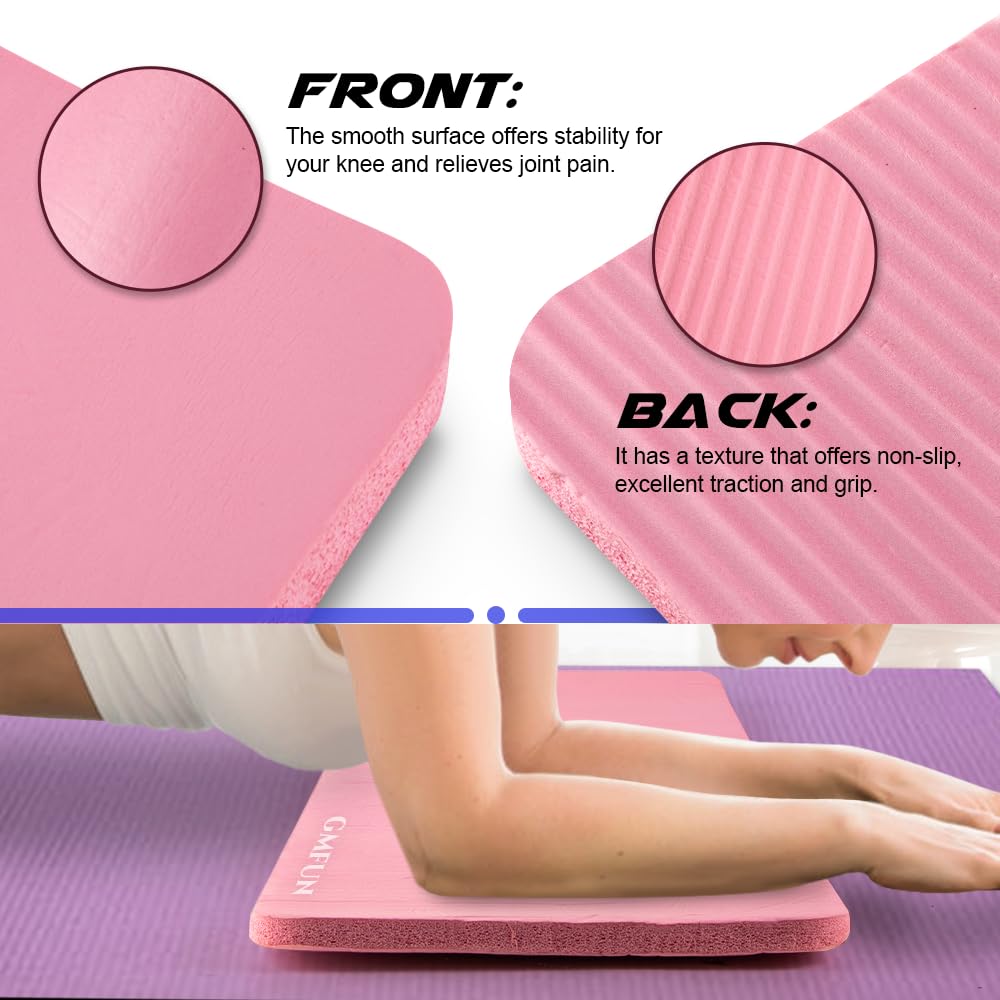 GMIFUN Yoga Knee Pad Cushion Extra Thick,Support for Knees, Head, Wrists and Elbows,Exercise Mat with Strap and Carrier Bag Pink