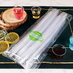 Zcaukya 100 Shot Glasses, 1oz Clear Plastic Disposable Hard Cups, Mini Cups Great Container for Sauce, Sample Tasting, Jello Shots, Pudding