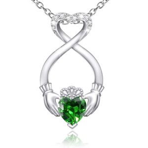 s925 irish claddagh eternity love pendant necklace good luck jewelry gift for women ladies birthday (green)