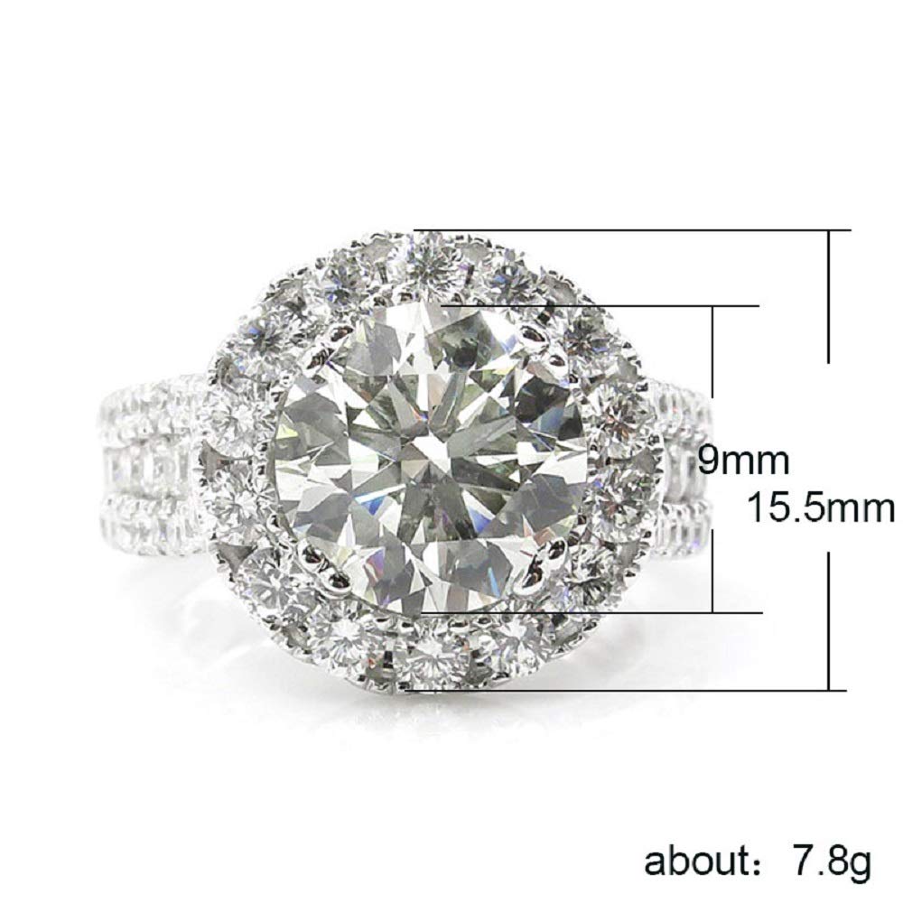 WYS Women's Classic Huge Analog Diamond Ring 9mm Round Brilliant Cubic Zirconia Wedding Engagement Band Sizes 6 to 10 (US Size 8)