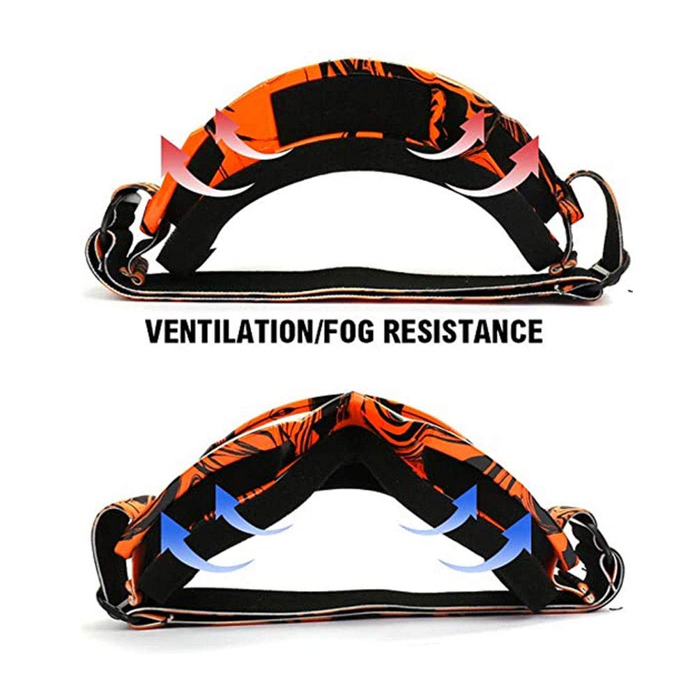 Motocross Motorcycle Goggles ATV Dirt Bike Off Road Racing MX Riding Goggle Anti-Scratch Dustproof Bendable UV400 Eyewear Padded Soft Thick Foam Glasses (Orange-Black Transparent)