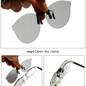 YAMEIZE Polarized Clip-on Sunglasses Anti-Glare UV400 Protection Flip Up Rimless Lens for Prescription Glasses (Grey)