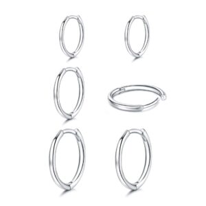 3 Pairs Sterling Silver Hoop Earrings for Women-925 Hypoallergenic Hoops Earrings Small Hoop Earrings for Women Men (8/10/12mm)