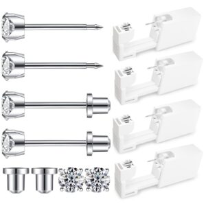 SugarTang Ear Piercing Kit | Disposable Ear Piercing Gun Kit Made in 316L Surgical Stainless Steel with 4mm - 4prong Cubic Zirconia | At Home Self Ear Piercer Kit with Earrings Stud | 4 Pack