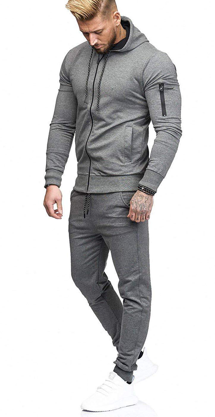 THWEI Mens Tracksuit 2 Piece Sweatsuit Sets Casual Hoodie Jogging Athletic Suits Gray M