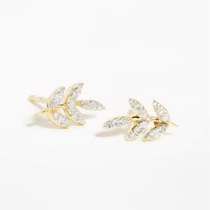 14K Gold Plated 925 Sterling Silver Small Cubic Zirconia Leaf Earrings Hypoallergenic Cute Dainty Mothers Day Stud Earrings for Women Sensitive Ear