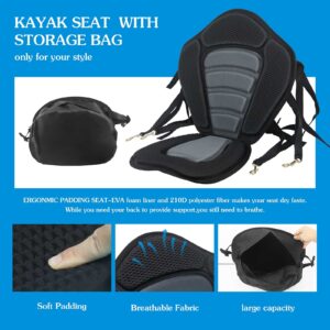 Kayak Seat Deluxe Padded Fishing Boat Seat Deluxe Sit-On-Top Canoe Seat Cushioned - Comfortable Backrest Support Universal Sit with Adjustable Back Strap Detachable Storage Bag