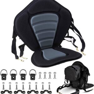 Kayak Seat Deluxe Padded Fishing Boat Seat Deluxe Sit-On-Top Canoe Seat Cushioned - Comfortable Backrest Support Universal Sit with Adjustable Back Strap Detachable Storage Bag