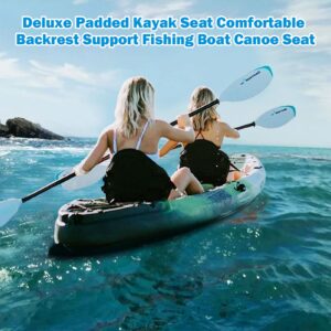 Kayak Seat Deluxe Padded Fishing Boat Seat Deluxe Sit-On-Top Canoe Seat Cushioned - Comfortable Backrest Support Universal Sit with Adjustable Back Strap Detachable Storage Bag