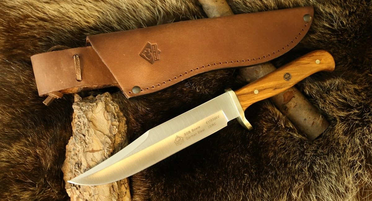 SGB Puma Bowie Olive Wood Hunting Knife with Leather Sheath