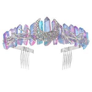 zivyes moon goddess crown raw crystal quartz tiara mermaid crown wedding fairy rave headpiece festival headband