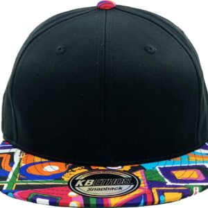 KNW-1469AZ BLK Aztec Snapback Hat Blank Cap Cotton & Wool Blend Flat Visor