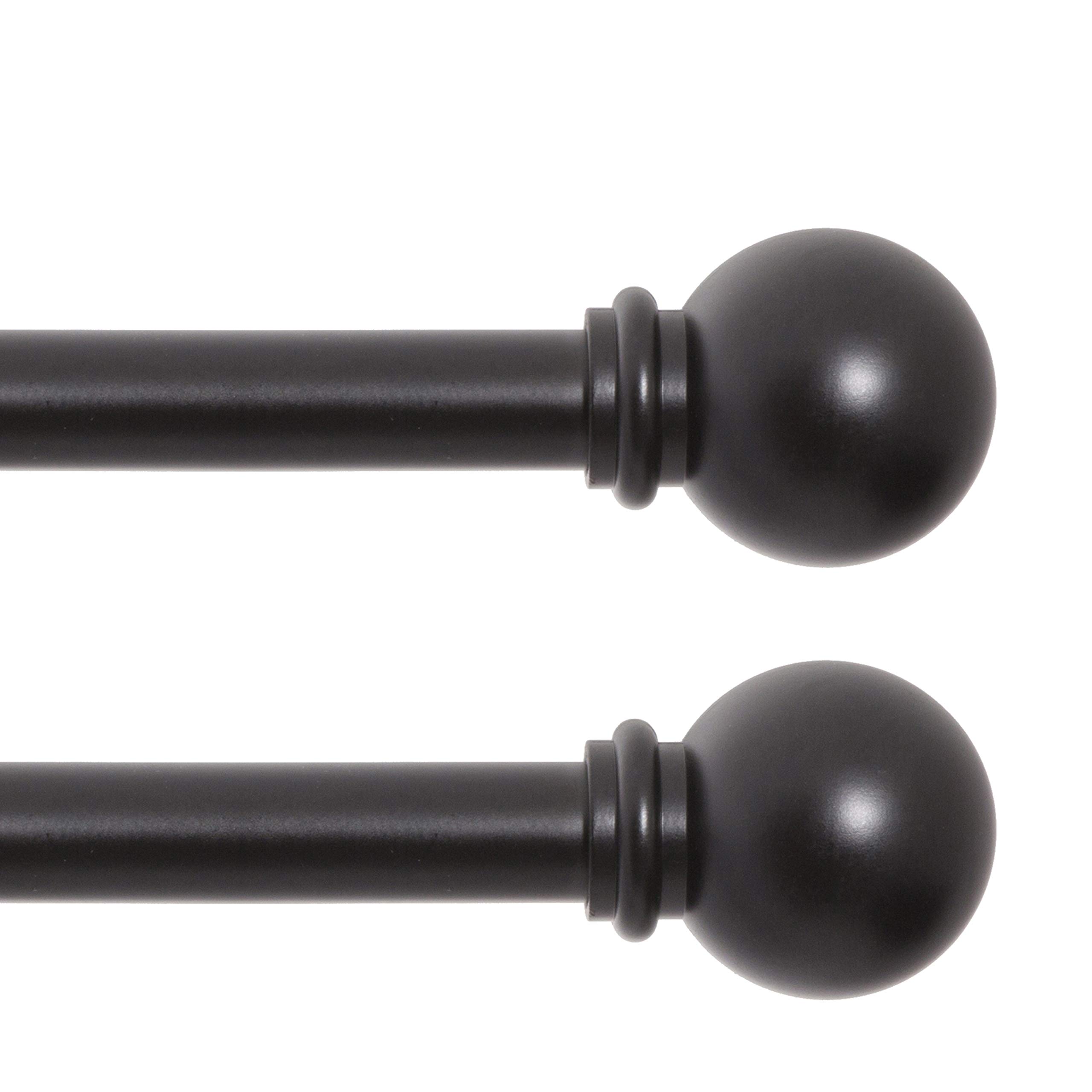 Kenney KN71606 Chelsea Ball End Standard Decorative Window Curtain Rod, 28-48" Adjustable Length, Black Finish, 5/8" Diameter Steel Tube, 2-Pack